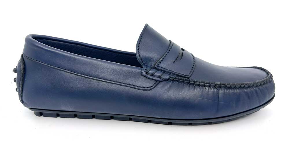 Men's Italian Navy Leather Penny Driving Shoe