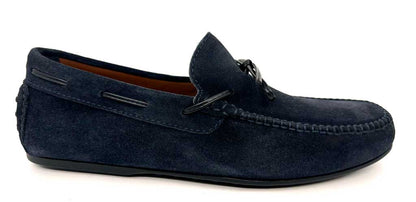 Men's Italian Navy Suede Leather Driving Shoe with Bow