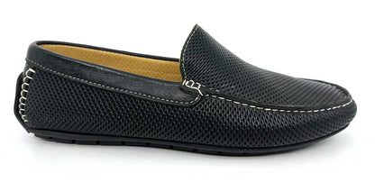 Men's Italian Black Leather Perforated Driving Shoe