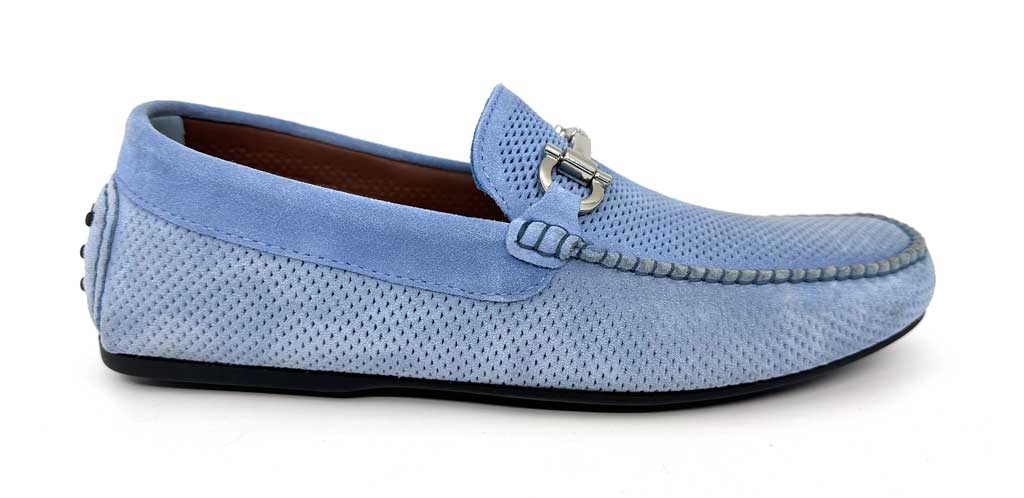 Men's Italian light blue Leather Horsebit Driving Shoe