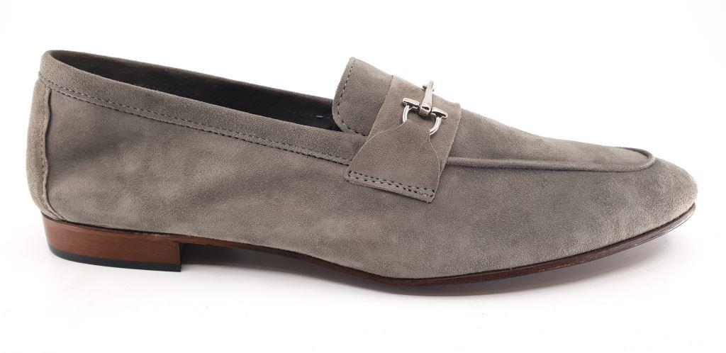 Men's Italian Grey Suede Leather Horsebit Loafer